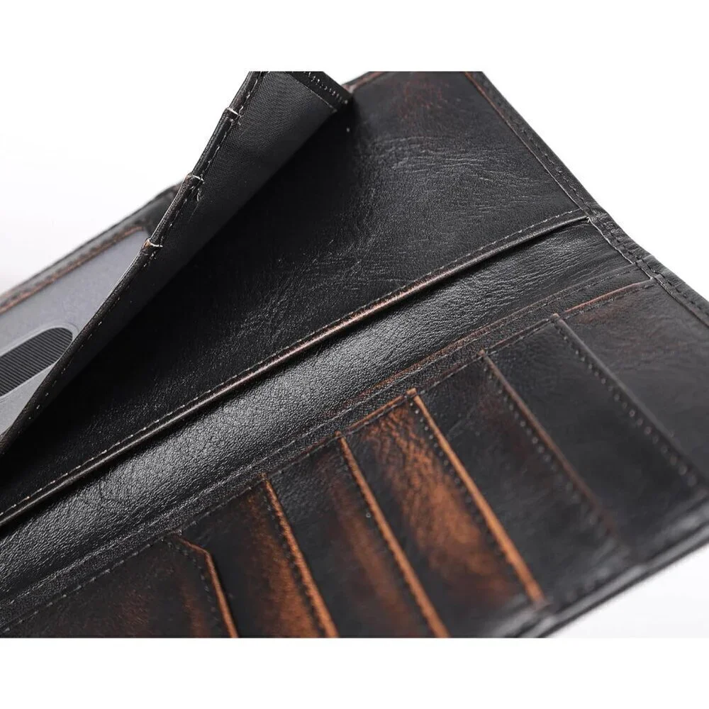 🆕Men Brown Deer Long Wallet Full Grain with Hand Burnished Blocking Rodeo…